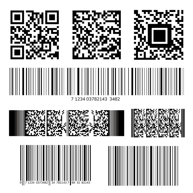 Barcode and qr code collection Free Vector