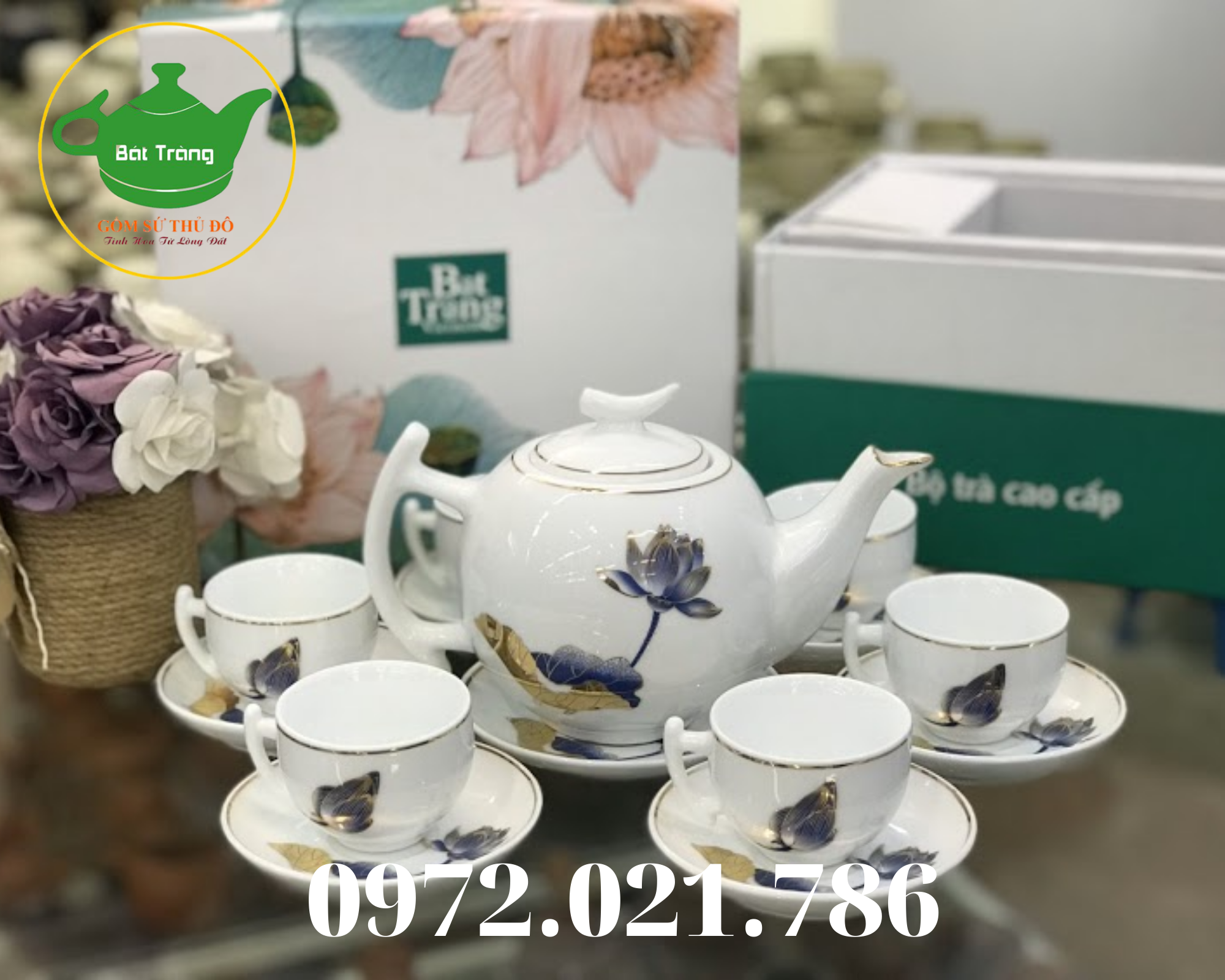 Bộ ấm chén Bát Tràng in hóa văn làm quà tặng Bộ ấm chén Bát Tràng in hóa văn làm quà tặng