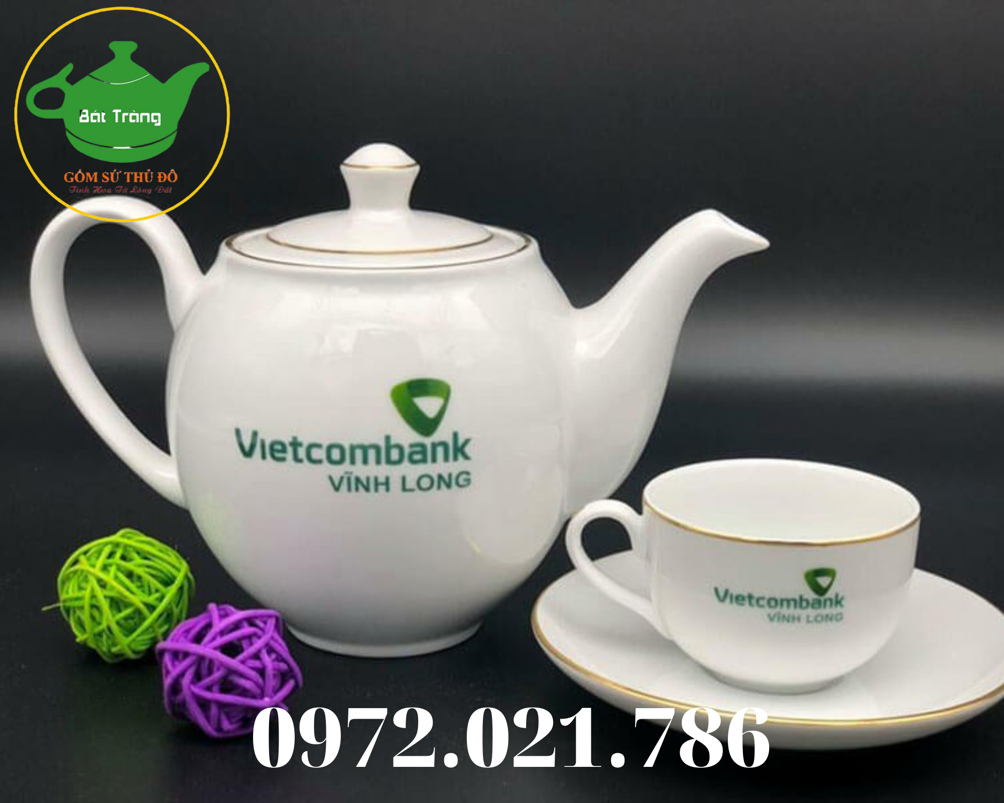 Bộ ấm chén Bát Tràng in logo Vietcombank làm quà tặng Bộ ấm chén Bát Tràng in logo Vietcombank làm quà tặng