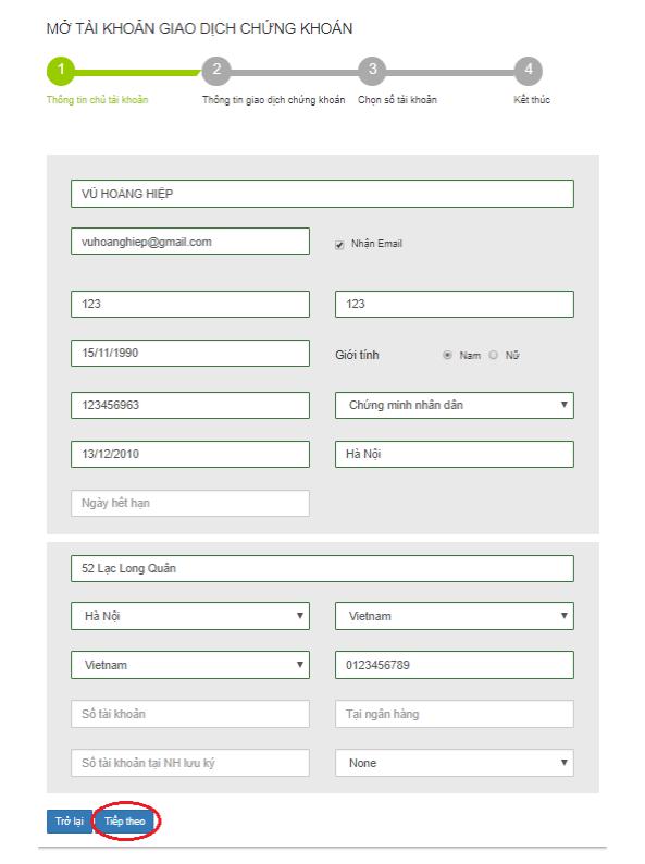 Bạn tiến hành điền đầy đủ và chính xác thông tin cá nhân